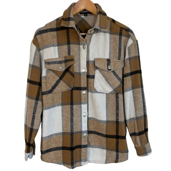 Elements Casual Camel Plaid Button Down Collared Neckline Jacket Outwear S - Picture 1 of 9